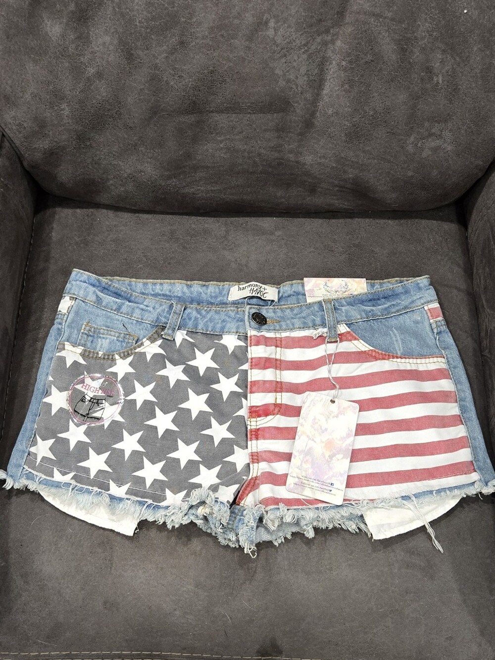 Harmony + Havoc Junior Cutoff Raw Hem Flag Jean Shorts